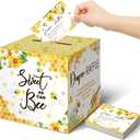 Teling 51 Pieces Diaper Raffle Tickets with Card Box Baby Shower Decorations Baby Shower Holder Box for Girl Boy Diaper Raffle Party(Bee)