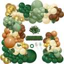 iLaFm 142pcs Jungle Safari Wild One Balloon Arch Kit, Sage Green and Brown Balloon Garland with Palm Leaves for Woodland Tropical Shower Birthday Jungle Party Decoration