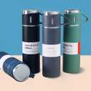 Stainless Steel Vacuum Flask Gift Set with 2 Sharing Cups & Gift Box — 500ml Double-Wall Insulated Bottle | 12H Hot, 24H Cold | Coffee & Tea Travel Mug | Father's Day Birthday Gift (Black)
