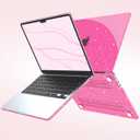 G JGOO Compatible with MacBook Air 13 inch Case 2026 2025-2022 M5 A3449 M4 A3240 M3 A3113 M2 A2681, Glitter Platsic Hard Shell for MacBook Air 13.6 inch Case+Keyboard Cover+Screen Protector, Hot Pink