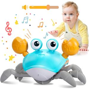 Crawling Crab Baby Toy,Tummy Time Toys,with Music and LED Light,Built-in Rechargeable Battery and Volume Can be Turned Off for 6-12 12-18 36 Months Walking Toddler Birthday Gift(Jade Green)
