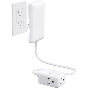 Short Flat Extension Cord 1.5ft, ETL Listed, NUTICT Indoor 3 Prong Extension Cord Flat Wall Plug with Outlet Cover, 900J Surge Protector, Small Outlet Extender Hidden for Kitchen Bathroom, White