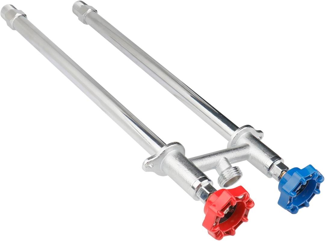 WHK 12 Inch Frost Free Outdoor Water Spigot Faucet Supply Hot and Cold Outdoor Water Faucet 1/2 Inch MIP X 3/4 Inch Hose Bibb Freeze Proof Hose Bib Wall Hydrant Sillcock(Brass,Chrome)