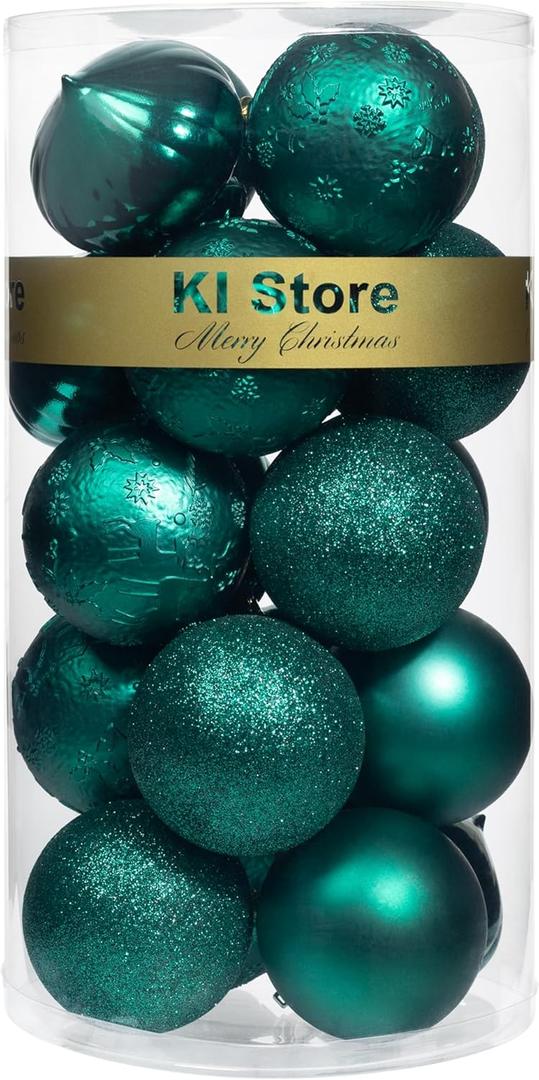 KI Store Dark Teal Christmas Balls 20pcs 3.15-Inch Christmas Tree Decoration Ornaments for Xmas Tree Holiday Wreath Garland Decor Ornaments Hooks Included
