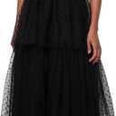 Lulus Billie Keyhole Cutout Swiss Dot Maxi Dress for Women, A-Line Black Formal Dress, Size: XL