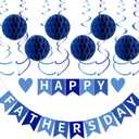 Happy Father's Day Decorations Party Supplies Kit - Happy Fathers Day Banner, 6 Honeycomb Ball & 12 Hanging Swirls for Home Party Decor, Blue Heart Theme