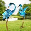 Garden Crane Statues for Outdoor Blue Heron Metal Birds Yard Art Ornaments for Backyard Pond Patio Porch Outside Decorations