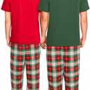 LUKYCILD Christmas Pjs Matching Sets for Couples/Adults holiday Xmas Printed Top and Plaid Pants Sleepwear Pajamas (S)