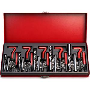 Metric Helicoil Thread Repair Kit: 131-Piece Heli Coil HSS Drills Inserts Taps & Tools M5 M6 M8 M10 M12 Automotive Engine Spark Plug Cylinder Insertion Rethreading Tools Universal Rethread Restorer
