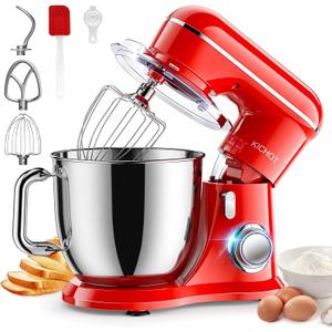 Stand Mixer, KICHOT 10+P Speed 4.8 Qt. Household Stand Mixers, Tilt-Head Cake Mixer Machine with Dough Hook, Beater, Wire Whisk & Splash Guard Attachments for Baking, Cake, Cookie, Kneading, RED
