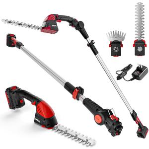 MZK 2-in-1 20V Pole Mini Hedge Trimmer & Grass Shear, 13ft Reach, Electric Hedge Trimmer with Extension Pole, Multi-Angle,Used in Garden,Yard(2*Batteries and Charger Included)