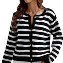 Women's Button Striped Knitted Cardigan Long Sleeve Sweater Fall Clothes Autumn and Winter Clothes (Black), Small