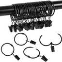 Openable Curtain Rings with Clips,3inch Inner Diameter,Heavy Duty Rustproof Metal Decorative Vintage Drapery Rings Curtain Clips Rod Hangers Door Curtain and Shower Curtain Rings Black Zocang