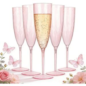 WDF 36PCS Pink Champagne Flutes Plastic - 6OZ Pink Disposable Champagne Flutes Party Supplies for Birthday Parties Baby Shower Wedding Spring Mother's Day