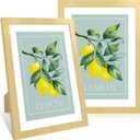 10x14 Picture Frame Set of 2, 10 x 14 Wood Photo Frames with Mat for 8x12 or 30x40cm Diamond Painting Art, Wooden Frame with Real Glass Cover for Wall and Tabletop Display,Gold