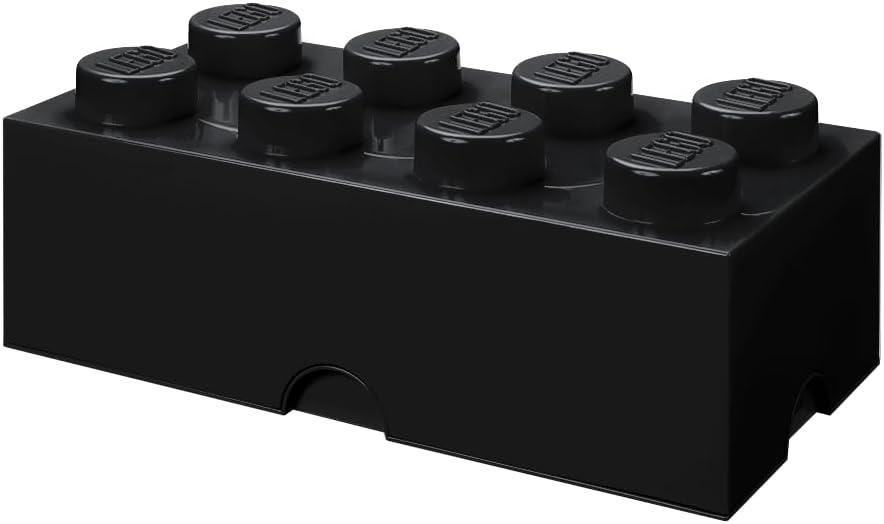 LEGO Storage Brick 8 - studs BLACK - Stackable Plastic Storage Box with Lid for Kids and Adults, Ideal Desk Organizer and Toy Box - 12.1L Capacity
