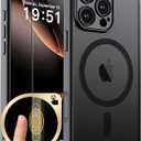SUPFINE Magnetic for iPhone 16 Pro Max Case with Camera Control Button,[Full Camera Protection][1+Tempered Glass Screen Protector] Slim Translucent Matte Shockproof Phone Cover,Black