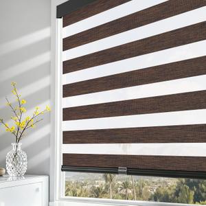 AOSKY Cordless Zebra Blinds for Windows Pull Down Roller Window Shades Dual Layer Light Filtering Privacy for Day and Night, Free-Stop Door Shades for Home Easy to Install Brown 39" W X 72" H