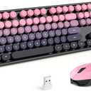 MOFII Wireless Keyboard and Mouse Combo, Retro Typewriter Keyboard with Colorful Round Keycaps, 2.4GHz USB Plug Play Connection for PC Laptop Windows XP/7/8/10 (Berry Pink)