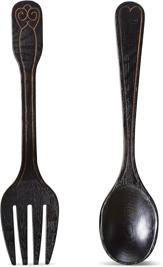 Fork and Spoon Wall Decor Rustic Kitchen Decor 2 Pieces Wooden Modern Spoon Wall Sign Fork and Art Farmhouse Wooden Spoons for Home Kitchen Dining Room
