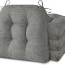 AddGrace Chair Cushions for Dining Chairs Set of 4 Kitchen Seat Cushions with Ties and Non Slip Backing Tufted Indoor Seat Pad for Kitchen Dining Room 18" x 17" x 3" Light Grey