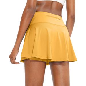 SANTINY Pleated Tennis Skirt for Women with 4 Pockets Women's High Waisted Athletic Golf Skorts Skirts for Running Casual (Yellow)