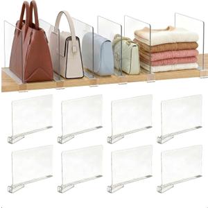 Acrylic Shelf Dividers, 8 Pack Clear Closet Shelf Organizer, Slide-On Vertical Dividers for Sweaters, Shirts, Towels & Handbags, Fits 3/4 in Shelves, 11 x 8 in