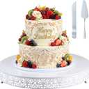 Wenqik 18 Inch White Cake Stand Set Metal Round Cupcake Dessert Stand with Cake Cutting, Spatula Wedding Cupcake Pastry Display Candy Holder Display for Wedding Party Birthday Baby Shower(Classic)