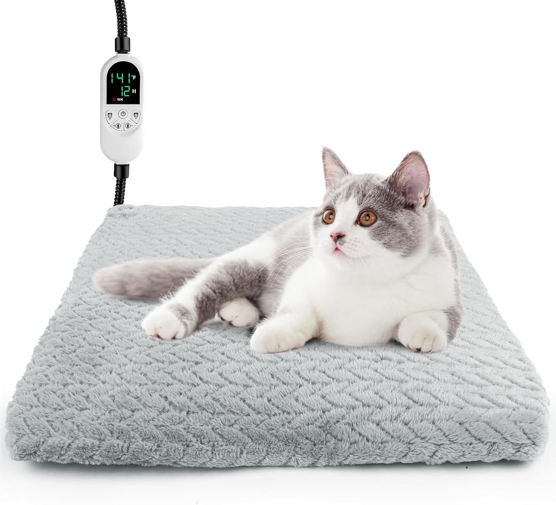 ENJOY PET Heated Cat Bed Indoor, 12 Level Temperature Dog Cat Heating Pad with Timer, Pet Heating Pad for Puppy Cats Dogs Electric Warming Pad, Chew Resistant Heated Pet Bed (18" x 18")