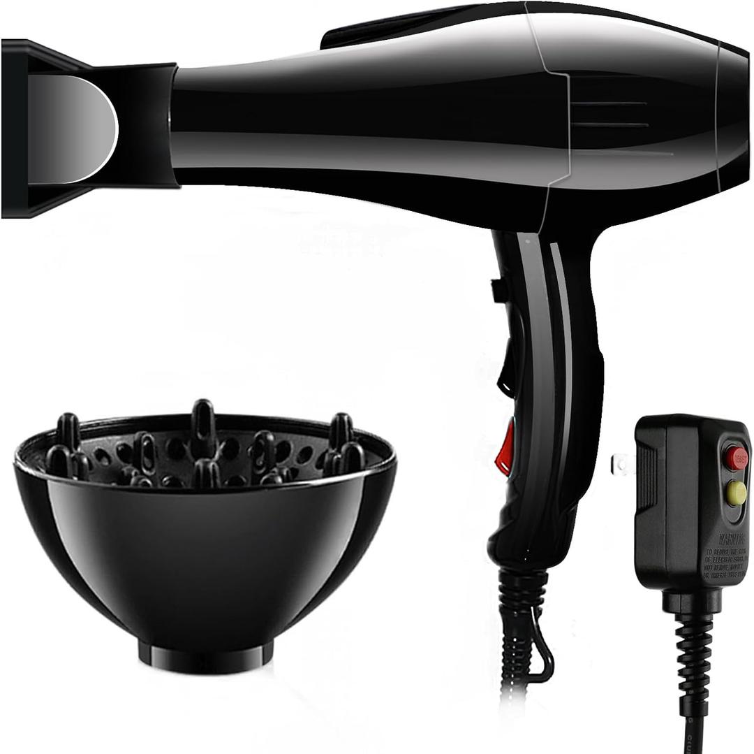 Professional Hair Dryer Blow Dryer Negative Ions 3500W Powerful Fast Drying Low Noise Long Cord Quick Dryer with Nozzle and Diffuser Hair Blow Dryer with 2 Speed and 3 Heat Settings