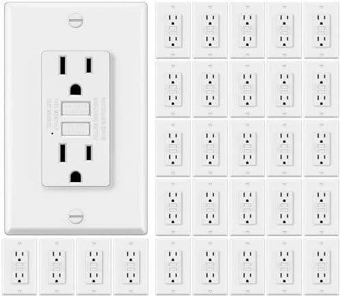 ELECTECK 30 Pack GFCI Outlets 15 Amp, Non-Tamper Resistant, Decor GFI Receptacles with LED Indicator, Ground Fault Circuit Interrupter, Wallplate Included, ETL Listed, White