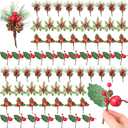 Shappy 40 Pcs Christmas Red Berries Picks Bulk Christmas Floral Picks Artificial Pine Tree Plants Floral for Flower Wreaths Garland Greenery Decoration DIY Xmas Crafts