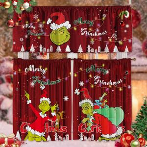 SUNWISHA Christmas Curtain Valances Set Upper Curtain 52'' Lx18'' W & Lower 36'' L x 26'' W x2 Kitchen Windows Decor 3 Piece Set red