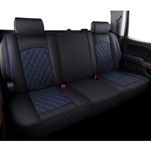Aierxuan Back Seat Covers Compatible with Chevy Silverado GMC Sierra Pickup Custom Fit 2007-2025 1500 2500HD 3500HD Crew Double Extended Cab Waterproof Leather Split Bench (Rear Seat/Blue)