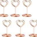 20pcs Mini Place Card Holder, Table Number Holders, Table Card Holders, Table Number Stands, Wire Table Picture Photo Holder with Heart Shaped Menu Clips for Wedding Favors (Rose Gold)