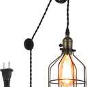 Unique Retro Industrial Cage Wall Lights for Farmhouse Bedroom Bedside Decor, Adjustable Modern Rustic Vintage Wall Sconce Hanging Lamp for Living Room Reading Corner with Plug in Cord(no bulb)