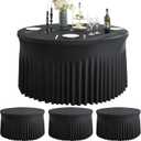 4 Pack Black Spandex Round Tablecloths for 60inch Table, Wrinkle Free 120inch Stretchy Fitted Round Table Cloths Covers with Skirt for Wedding Birthday Parties Banquet Events