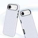 Jusy Compatible with MagSafe Striped Case for iPhone 17 Pro Max, Cute Aesthetic Striped Magnetic Phone Case, Soft TPU and Hard PC Protective Phone Cover for Women Girls(Matte)- Blue and White