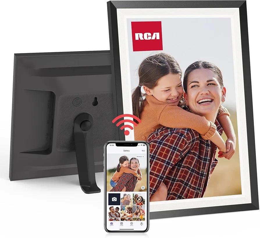RCA 10.1" WiFi Digital Picture Frame, Electronic Photo Frames 32GB Storage, HD IPS Touch Screen WiFi Frame/Auto Rotate/Wall Mounted, Easy Setup in Uhale App to Share Photo/Video Anytime (Black)