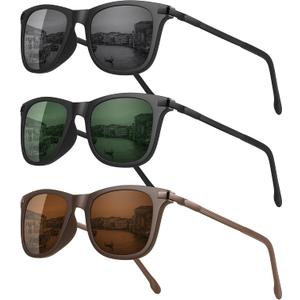 MEETSUN Small Polarized Sunglasses for Men Classic Retro Square Frame UV Protection Sunglasses for Fishing Driving,  (3 Pack) Black/Brown/Dark Green, 49 Millimeters 