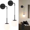 Battery Operated sconces Set of 2 Glass Globe Rechargeable Black Wall Light Fixture Wireless Wall Lights with Clear Glass Shade for Living Room, Hallway, Bedroom (2 Pack)