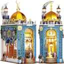 DIY Book Nook Kit, 3D Wooden Puzzle Mosque Miniature Booknook Bookend Bookshelf Decor with LED Light, The Tiny House for Adults Teen, Dollhouse Kit (Mosque)