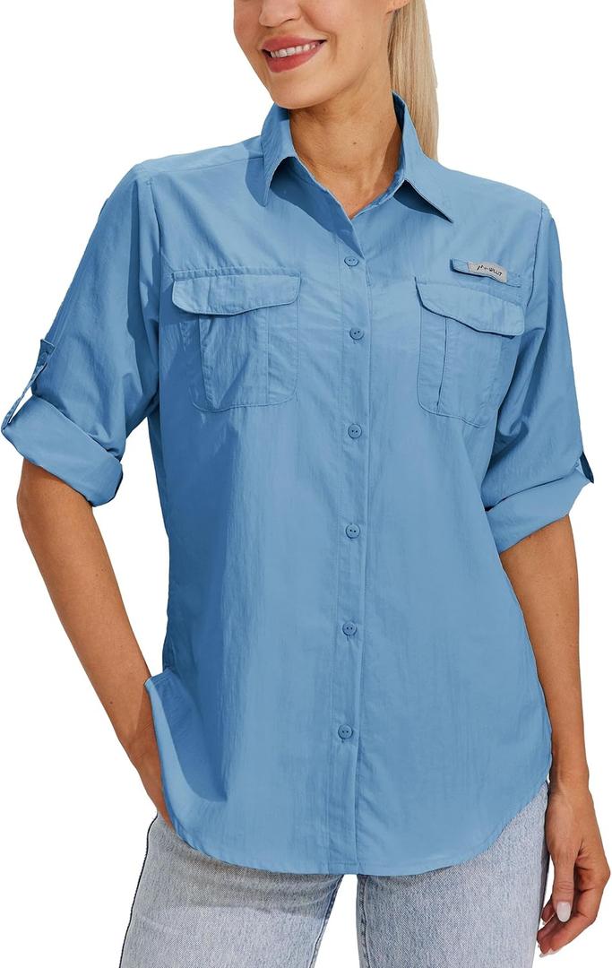 Willit Women's UPF 50+ Sun Protection Shirts Long Sleeve Fishing Shirts SPF Quick Dry Hiking Outdoor Shirts (Atoll) S