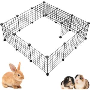 16 Panels DIY Small Animal Playpen, Pet Playpen, Dog Puppy Playpen, Guinea Pig Cages, Rabbit Cage, Indoor Outdoor Metal Wire Yard Fence, 12 X 12 Inch, Black