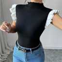 Women's Color Block Ruffle Sleeveless Tank Top Mock Neck Slim Fit Summer Shirt Gong Out Tops (S)