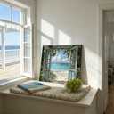 Coastal Beach Window View Wall Art, Ocean Seascape Decor, 24" L x 16" W