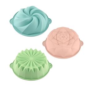 HUAKENER 3 Pcs Flower Shape Cake Molds, Nonstick Silicone Cake Molds for Jello Cakes, Cheese Cakes, Strawberry Shortcake, Brownie Tart Pie