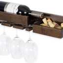 Rustic State Semillon Wall Mounted Wine Rack and Cork Storage Holder Shelf Organizer with 3 Stemware and 3 Bottle Capacity - Home, Kitchen, Dining Room Bar Décor - Walnut