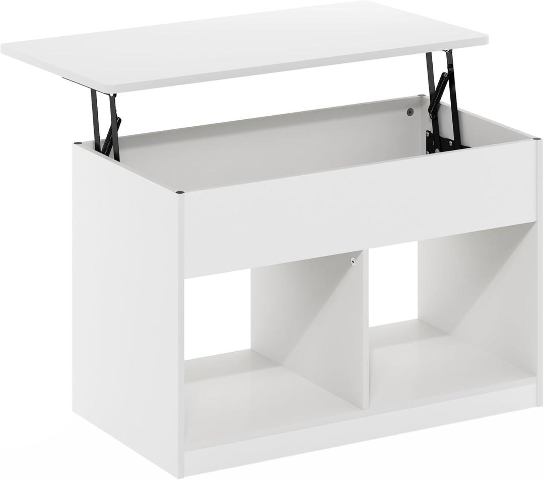 Furinno Jensen Living Room Lift Top Coffee Table with Hidden Compartment, Solid White, Small