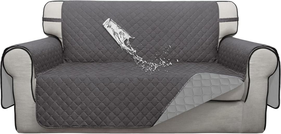 ISSUNTEX Double Protection 100% Waterproof Loveseat Sofa Covers for Living Room, Couch Covers for 2 Cushion Couch Sofa, Reversible Furniture Protector Sofa Cover for Dogs (Loveseat, Gray/Light Gray)